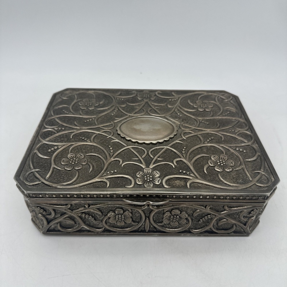 1900s Vintage Godinger Silver Plated Jewelry Box Red Velvet Interior 7"x9.5"